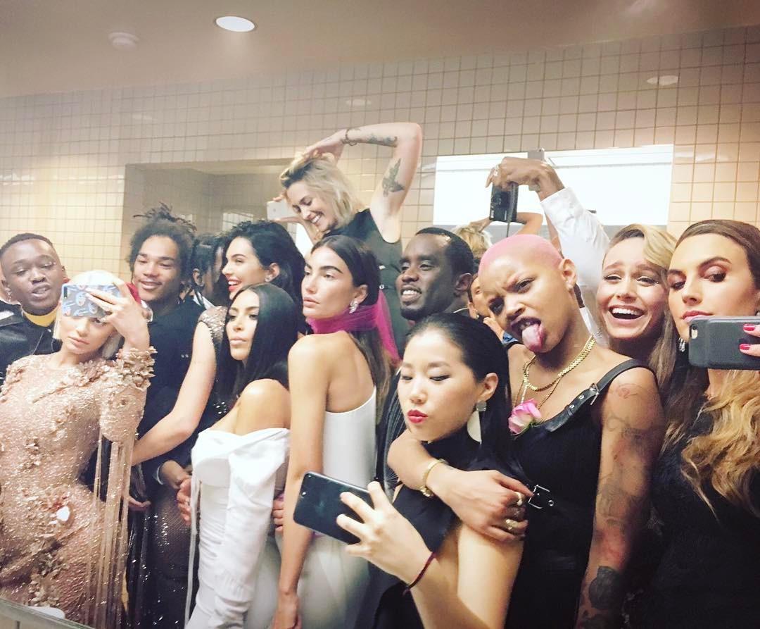 Kylie Jenner met gala bathroom selfie with Ashton Sanders, Luka Sabbat, A$AP Rocky, Kendall Jenner, Paris Jackson, Kim Kardashian, Lily Aldridge, Sean Combs, Frank Ocean, Slick Woods, former Vogue staffer Sophia Li, Brie Larson, and half of Elizabeth Chambers.