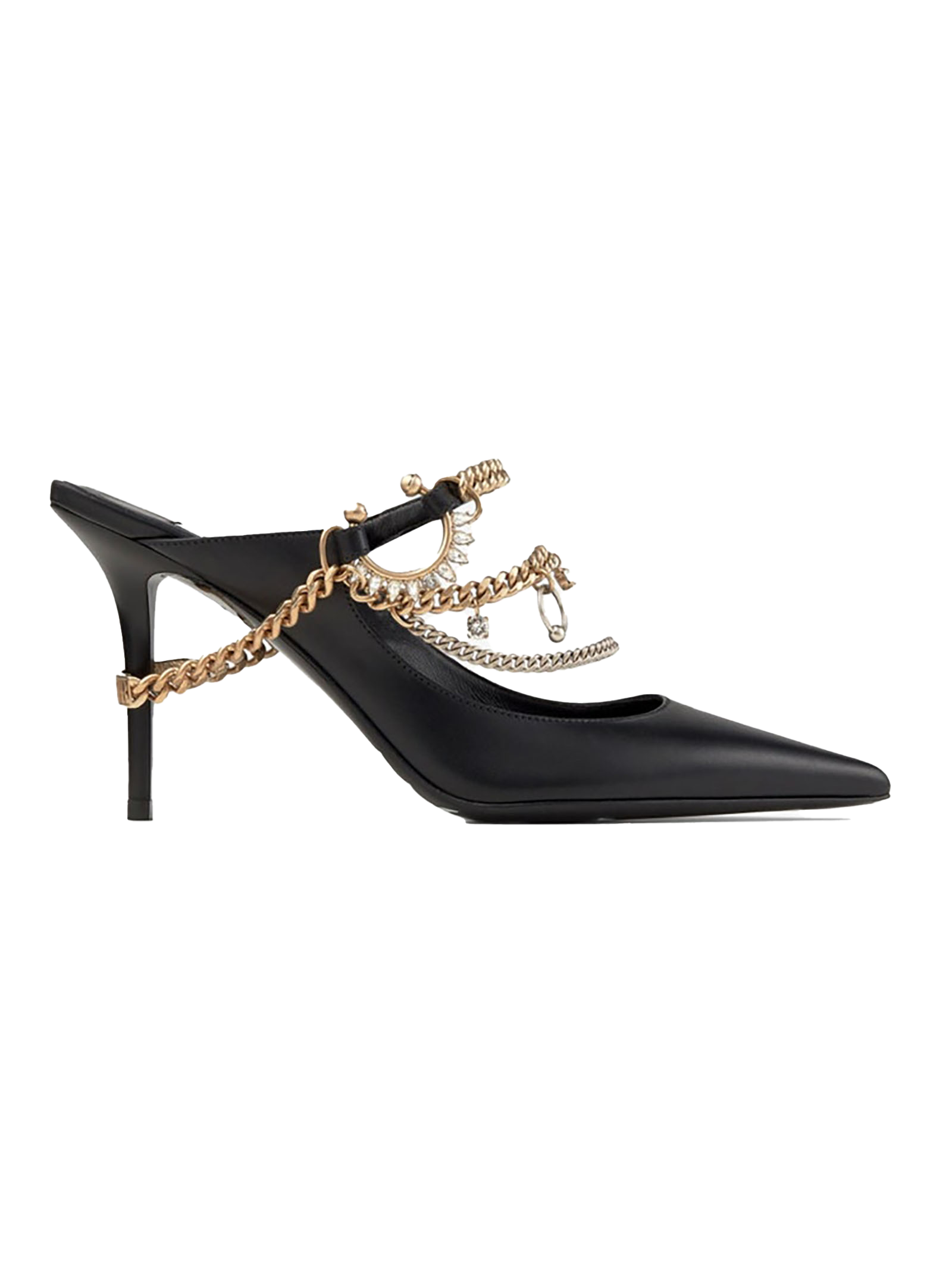 JIMMY CHOO X JEAN PAUL GAULTIER Black Calf Leather Mules With Jewellery